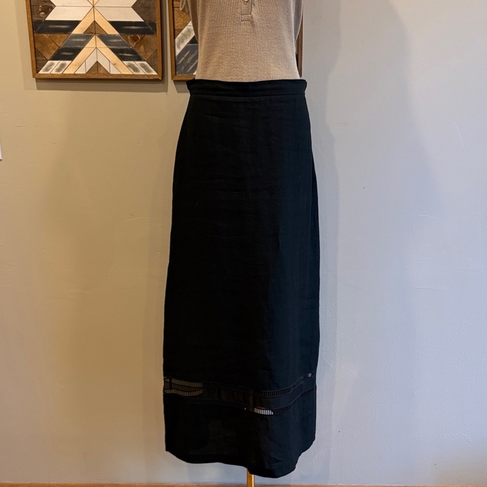 Ralph Lauren Collection Black Linen Maxi Skirt with Cutout Detail size 8 - Picture 3 of 14